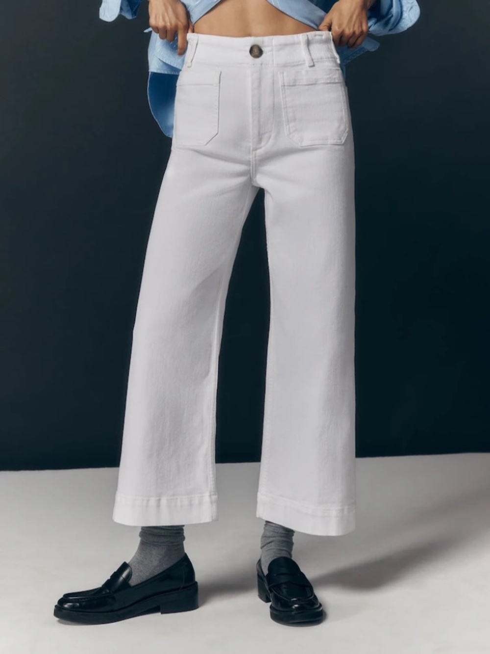 Anthropologie Maeve Colette High Rise Wide Leg Cropped Jeans White Size 28